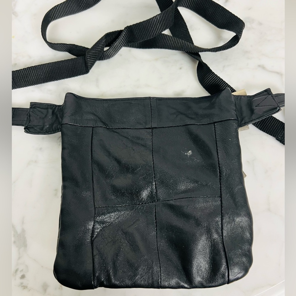 Black Leather Fanny Pack / Motorcycle Waist Bag with Studs - Picture 3 of 13